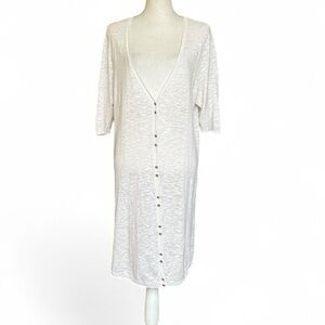 Eileen Fisher Linen Cotton Slub Knit Long Cardigan Half Sleeve Off-White Size XL